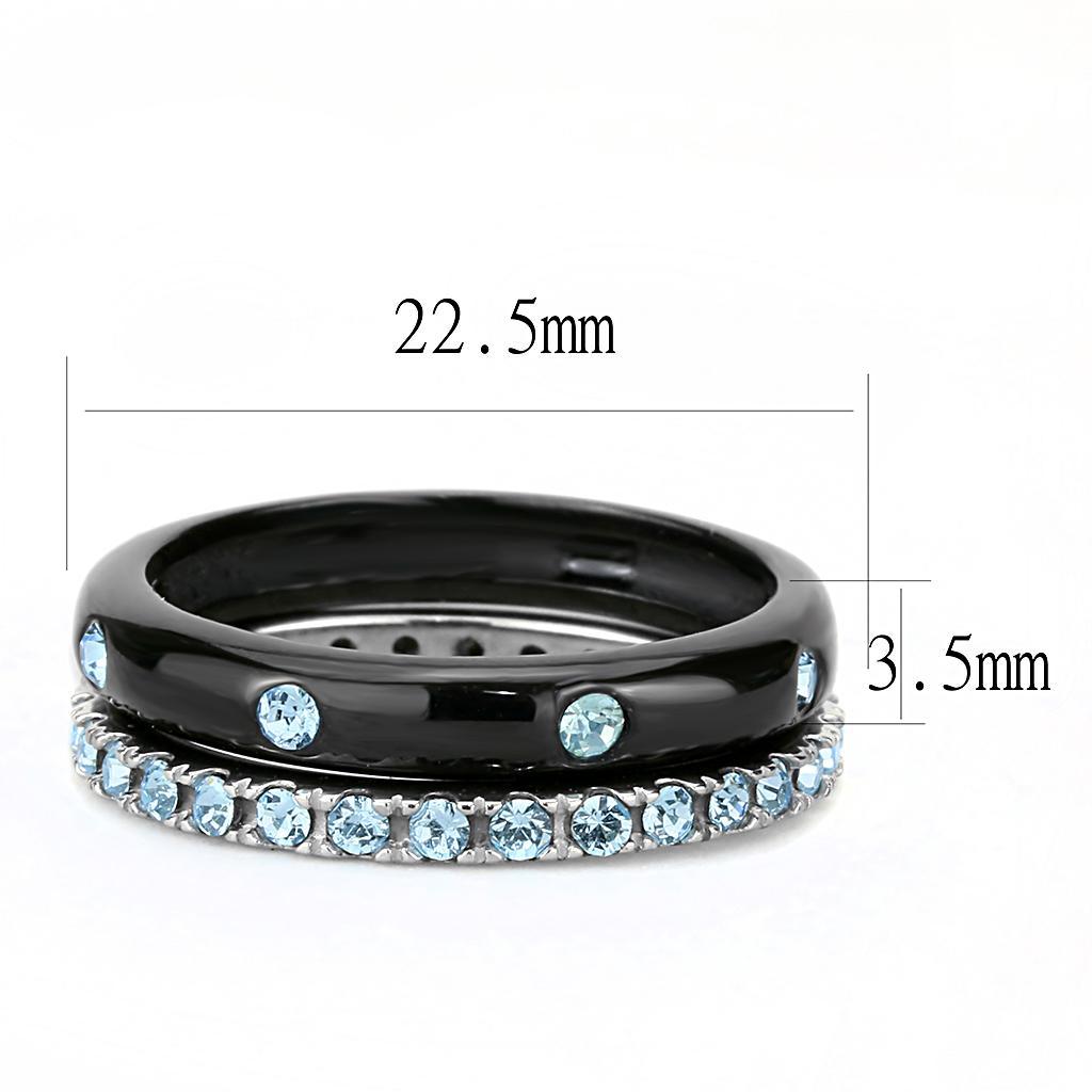 TK3233 - Two-Tone IP Black (Ion Plating) Stainless Steel Ring with Top Grade Crystal  in Sea Blue - Joyeria Lady