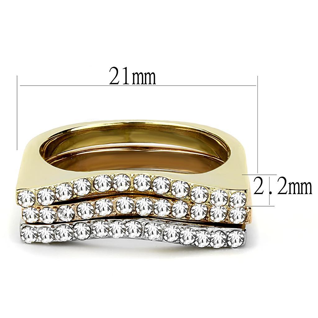 TK3234 - Three Tone IPï¼ˆIP Gold & IP Rose Gold & High Polished) Stainless Steel Ring with Top Grade Crystal  in Clear - Joyeria Lady