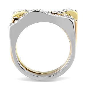 TK3234 - Three Tone IPï¼ˆIP Gold & IP Rose Gold & High Polished) Stainless Steel Ring with Top Grade Crystal  in Clear