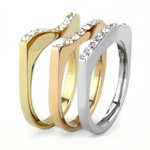 TK3234 - Three Tone IPï¼ˆIP Gold & IP Rose Gold & High Polished) Stainless Steel Ring with Top Grade Crystal  in Clear