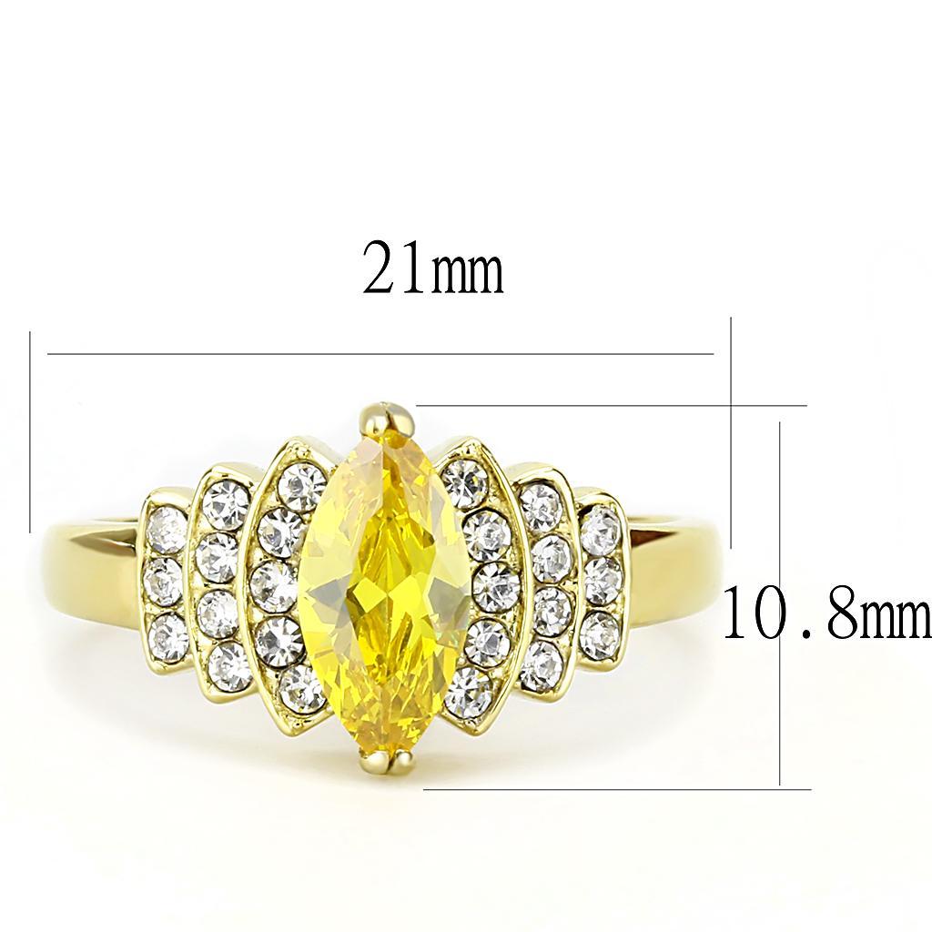 TK3239 - IP Gold(Ion Plating) Stainless Steel Ring with AAA Grade CZ  in Topaz - Joyeria Lady