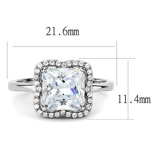 TK3242 - High polished (no plating) Stainless Steel Ring with AAA Grade CZ  in Clear - Joyeria Lady
