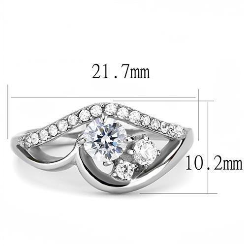 TK3243 - High polished (no plating) Stainless Steel Ring with AAA Grade CZ  in Clear - Joyeria Lady
