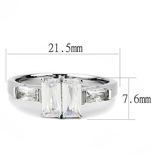 TK3244 - High polished (no plating) Stainless Steel Ring with AAA Grade CZ  in Clear - Joyeria Lady