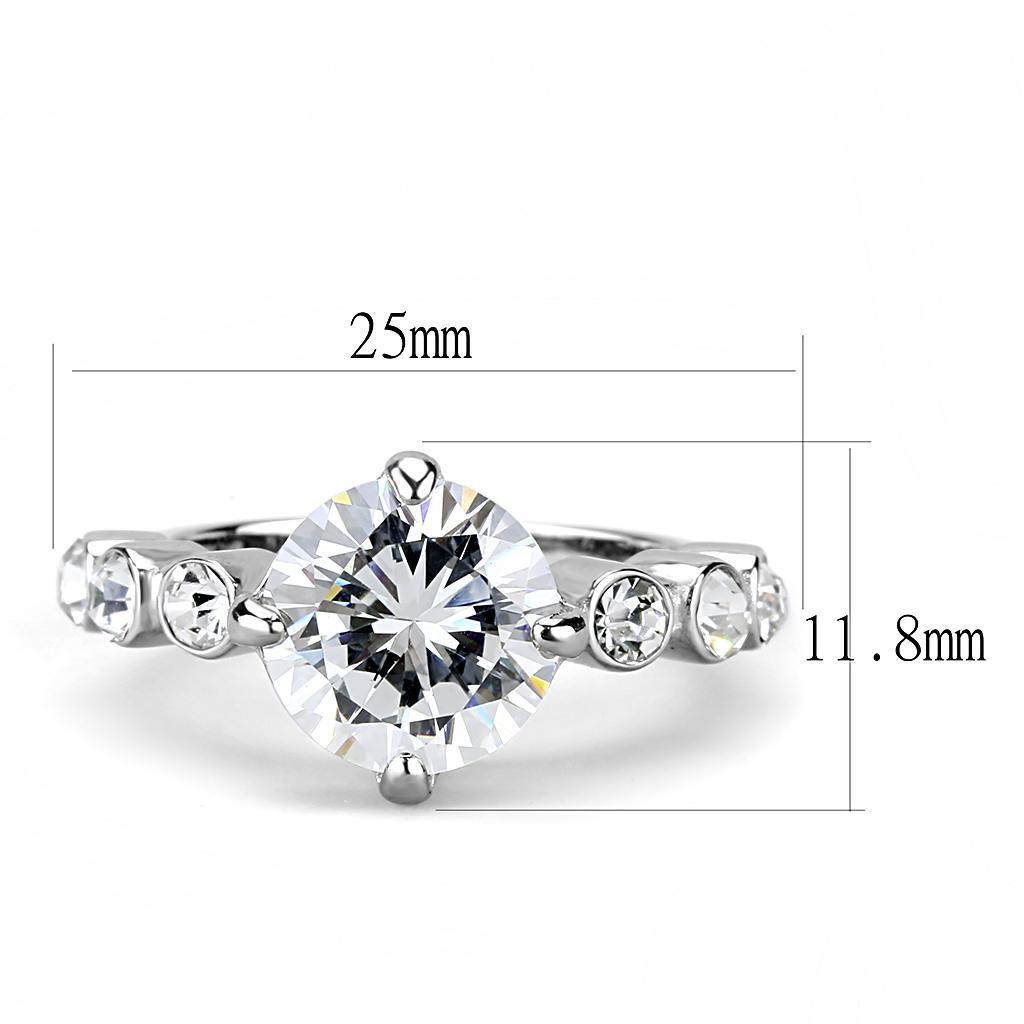 TK3247 - High polished (no plating) Stainless Steel Ring with AAA Grade CZ  in Clear - Joyeria Lady