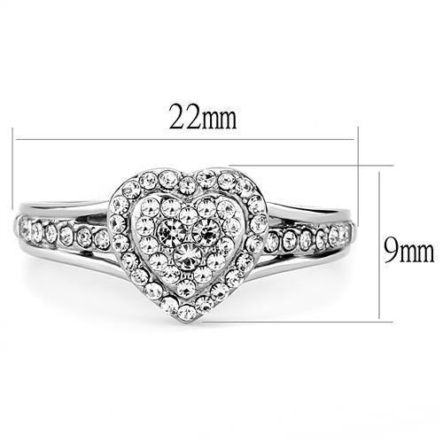 TK3249 - High polished (no plating) Stainless Steel Ring with Top Grade Crystal  in Clear - Joyeria Lady