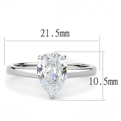 TK3251 - High polished (no plating) Stainless Steel Ring with AAA Grade CZ  in Clear - Joyeria Lady