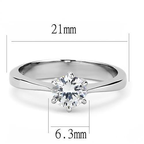 TK3252 - High polished (no plating) Stainless Steel Ring with AAA Grade CZ  in Clear - Joyeria Lady