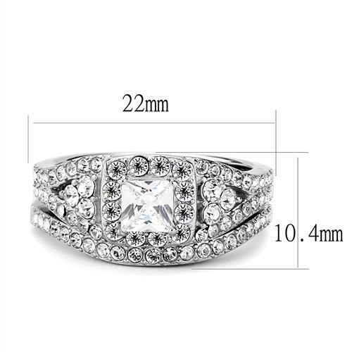 TK3253 - High polished (no plating) Stainless Steel Ring with AAA Grade CZ  in Clear - Joyeria Lady