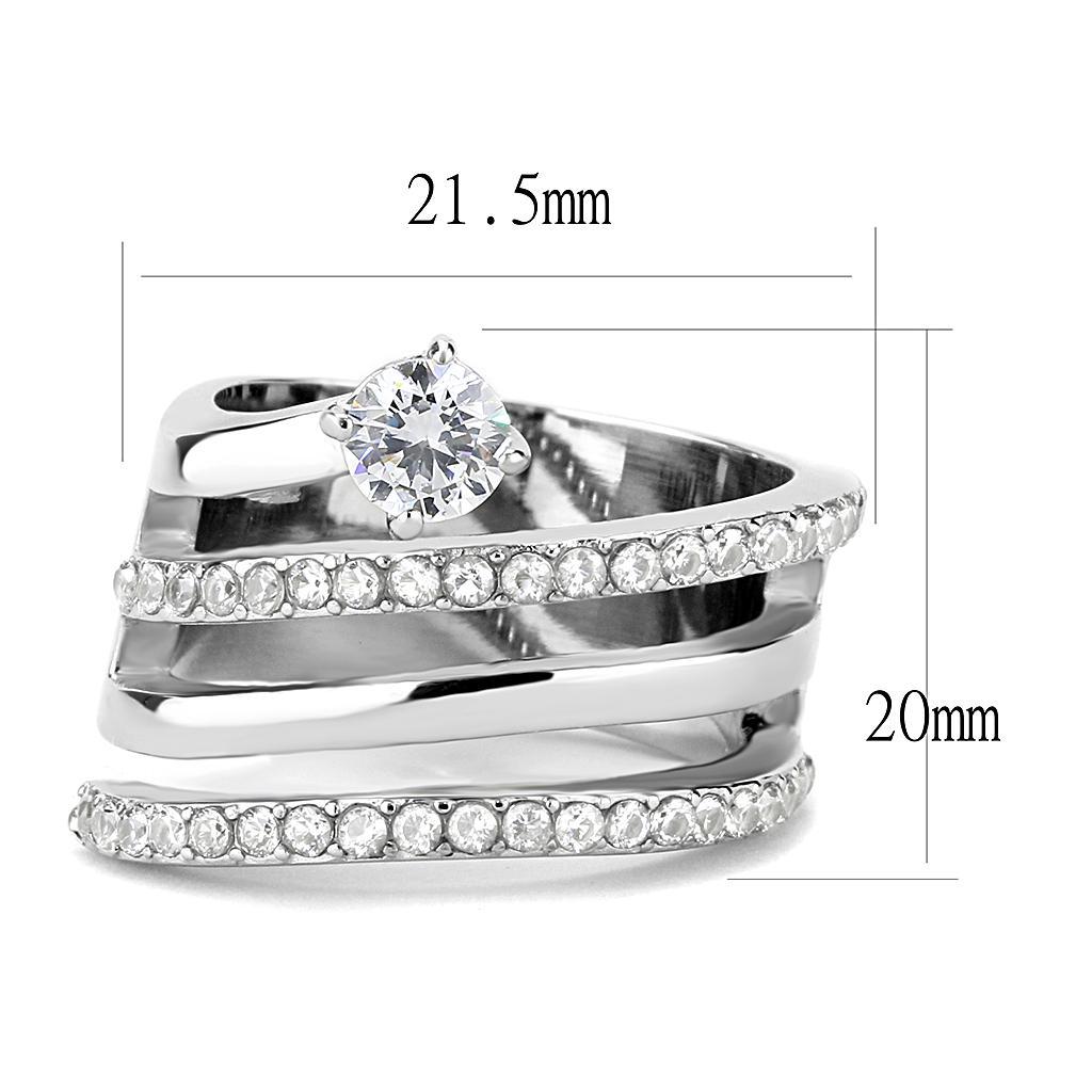 TK3254 - High polished (no plating) Stainless Steel Ring with AAA Grade CZ  in Clear - Joyeria Lady