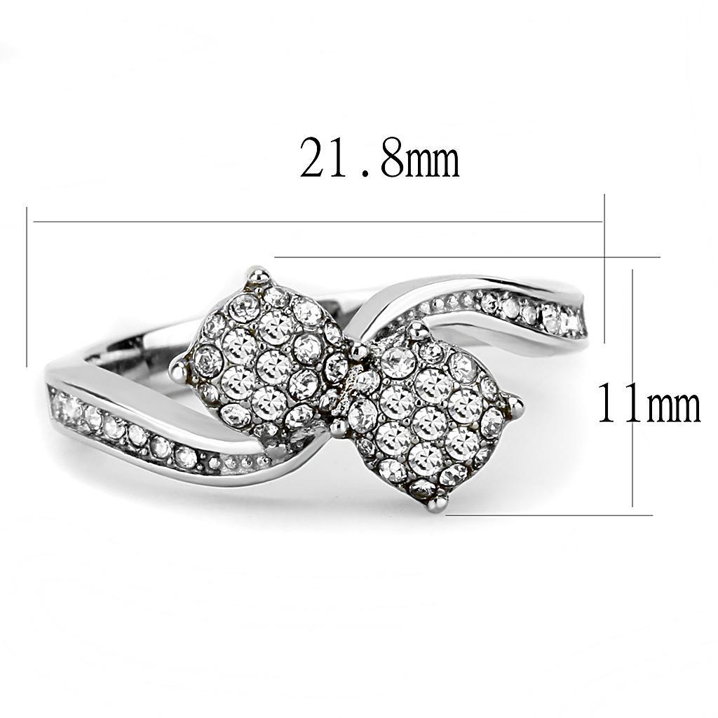 TK3255 - High polished (no plating) Stainless Steel Ring with Top Grade Crystal  in Clear - Joyeria Lady