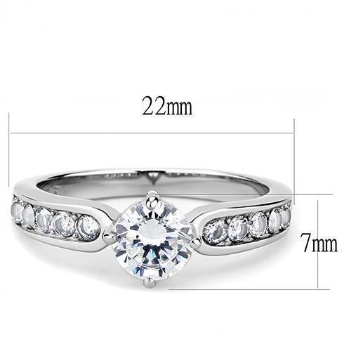 TK3256 - High polished (no plating) Stainless Steel Ring with AAA Grade CZ  in Clear - Joyeria Lady