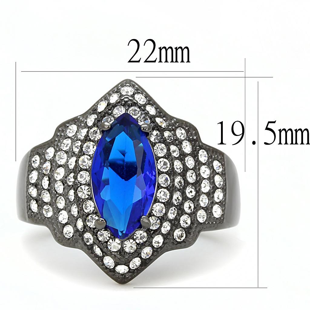 TK3258 - IP Light Black  (IP Gun) Stainless Steel Ring with Synthetic Synthetic Glass in Sapphire - Joyeria Lady