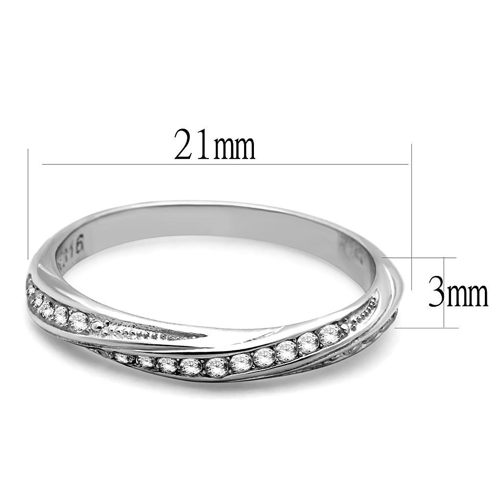 TK3259 - High polished (no plating) Stainless Steel Ring with AAA Grade CZ  in Clear - Joyeria Lady