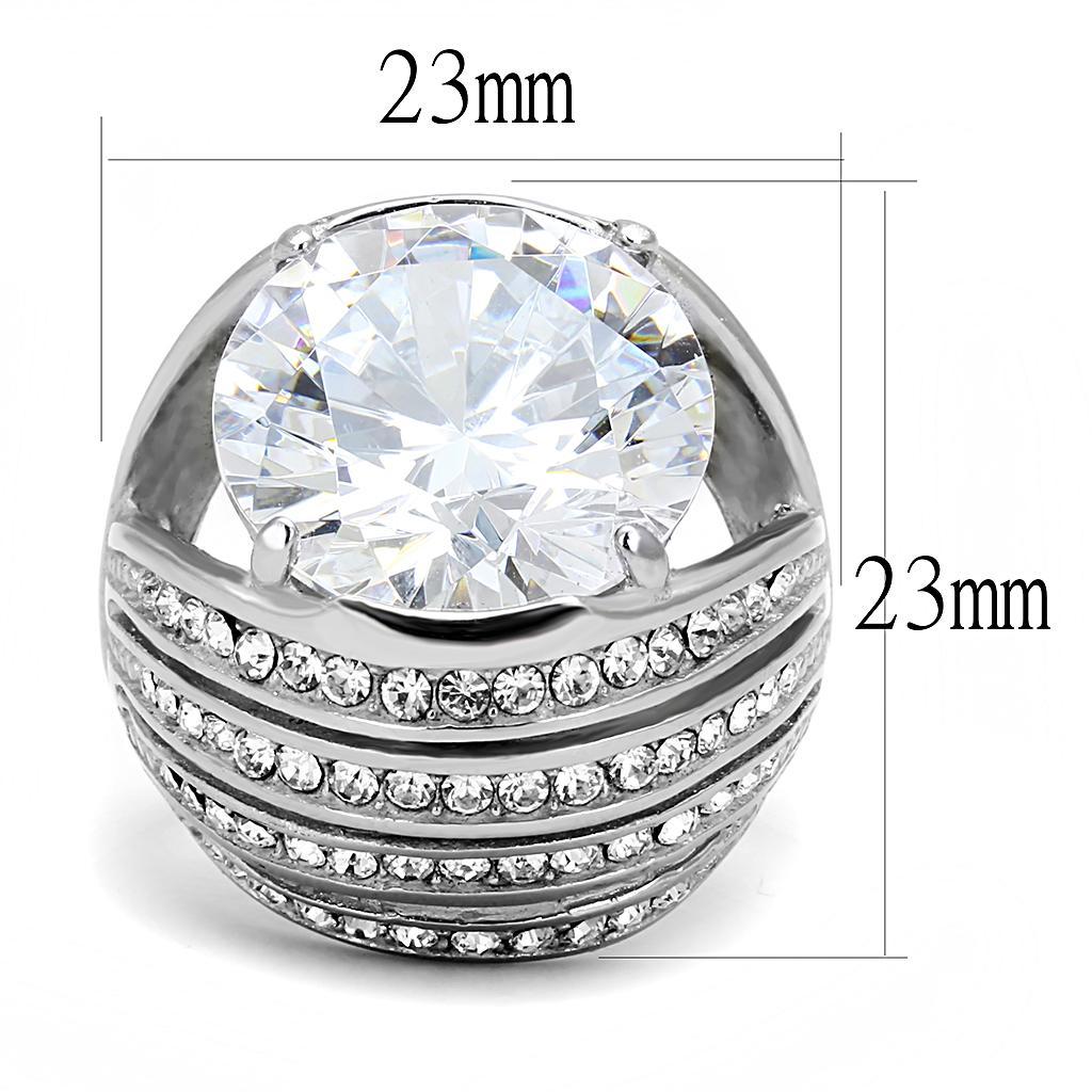 TK3263 - High polished (no plating) Stainless Steel Ring with AAA Grade CZ  in Clear - Joyeria Lady