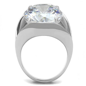TK3263 - High polished (no plating) Stainless Steel Ring with AAA Grade CZ  in Clear
