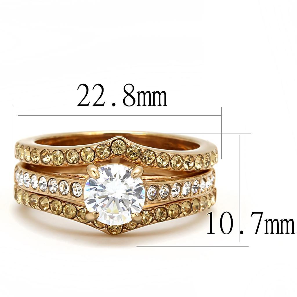TK3264 - IP Rose Gold(Ion Plating) Stainless Steel Ring with AAA Grade CZ  in Clear - Joyeria Lady