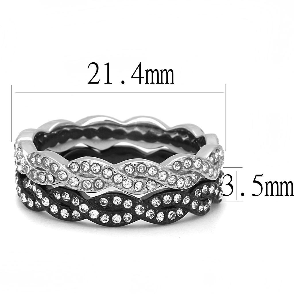 TK3265 - Two-Tone IP Black (Ion Plating) Stainless Steel Ring with Top Grade Crystal  in Clear - Joyeria Lady
