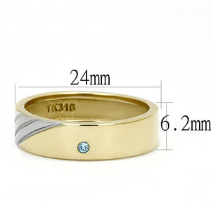 TK3267 Two-Tone IP Gold (Ion Plating) Stainless Steel Ring with Top Grade Crystal in Sea Blue
