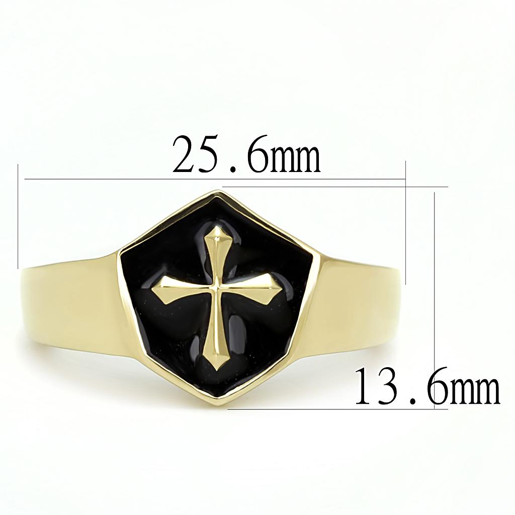 TK3268 IP Gold(Ion Plating) Stainless Steel Ring with Epoxy in Jet - Joyeria Lady