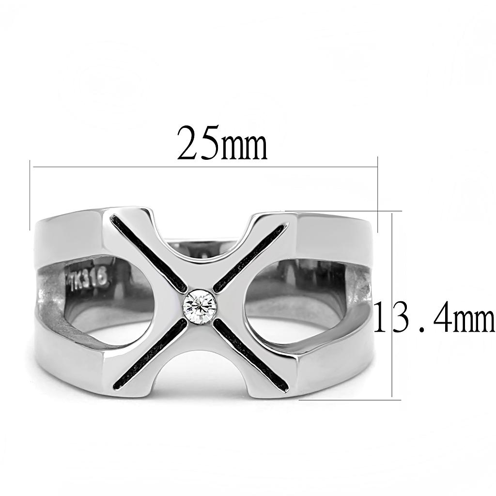 TK3278 High polished (no plating) Stainless Steel Ring with AAA Grade CZ in Clear - Joyeria Lady