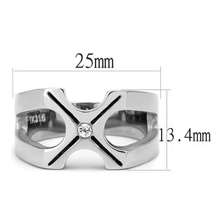 TK3278 High polished (no plating) Stainless Steel Ring with AAA Grade CZ in Clear