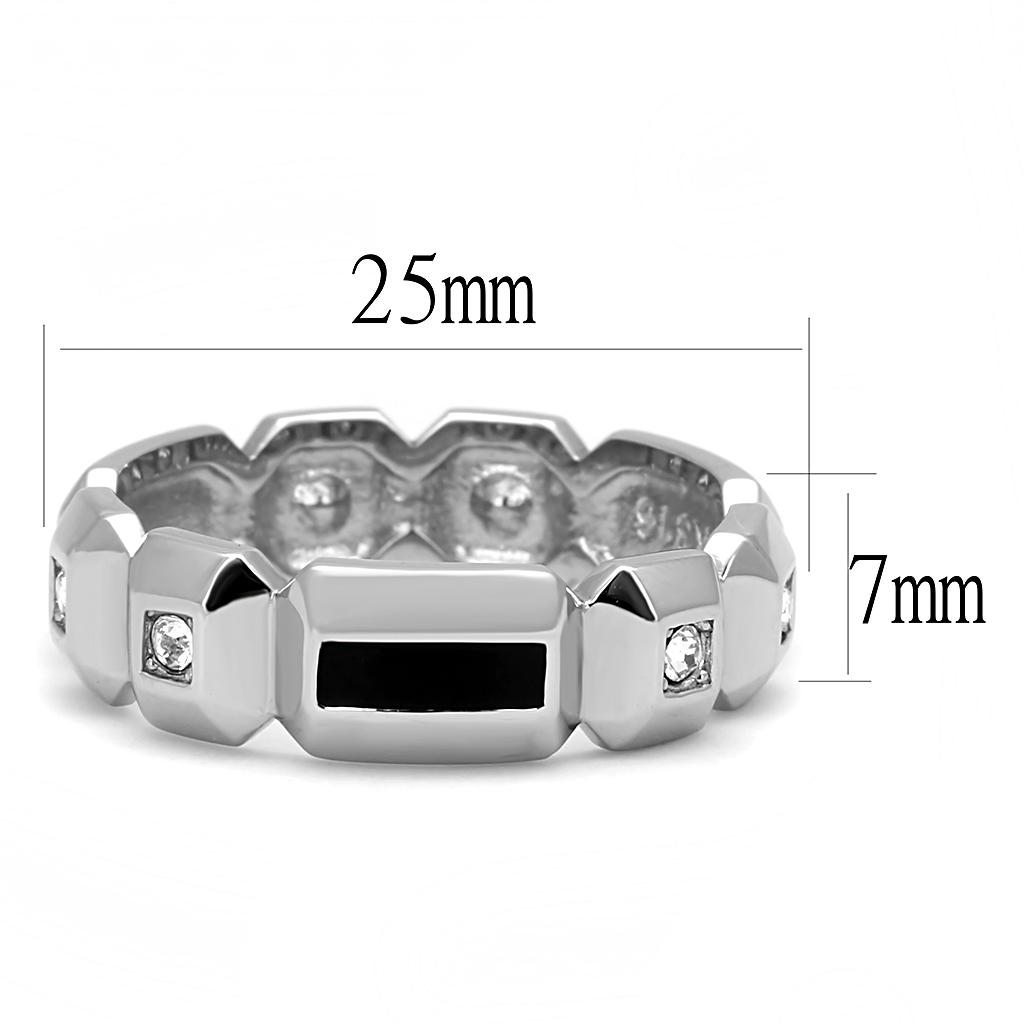 TK3281 High polished (no plating) Stainless Steel Ring with Top Grade Crystal in Clear - Joyeria Lady