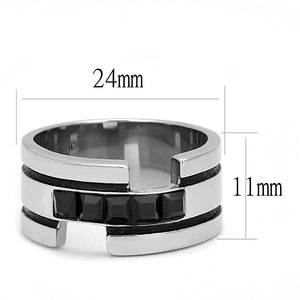 TK3284 High polished (no plating) Stainless Steel Ring with Top Grade Crystal in Jet