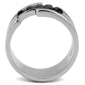 TK3284 High polished (no plating) Stainless Steel Ring with Top Grade Crystal in Jet