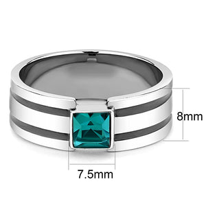 TK3291 High polished (no plating) Stainless Steel Ring with Top Grade Crystal in Blue Zircon