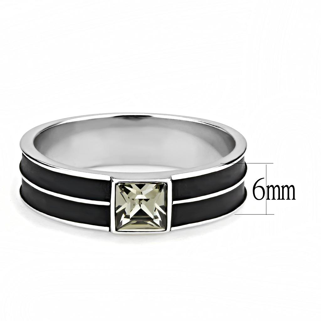 TK3292 High polished (no plating) Stainless Steel Ring with Top Grade Crystal in Black Diamond - Joyeria Lady