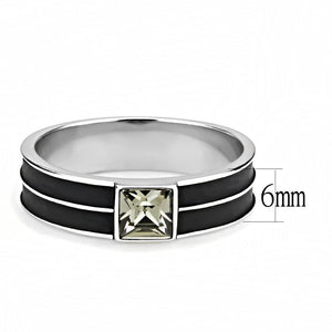 TK3292 High polished (no plating) Stainless Steel Ring with Top Grade Crystal in Black Diamond