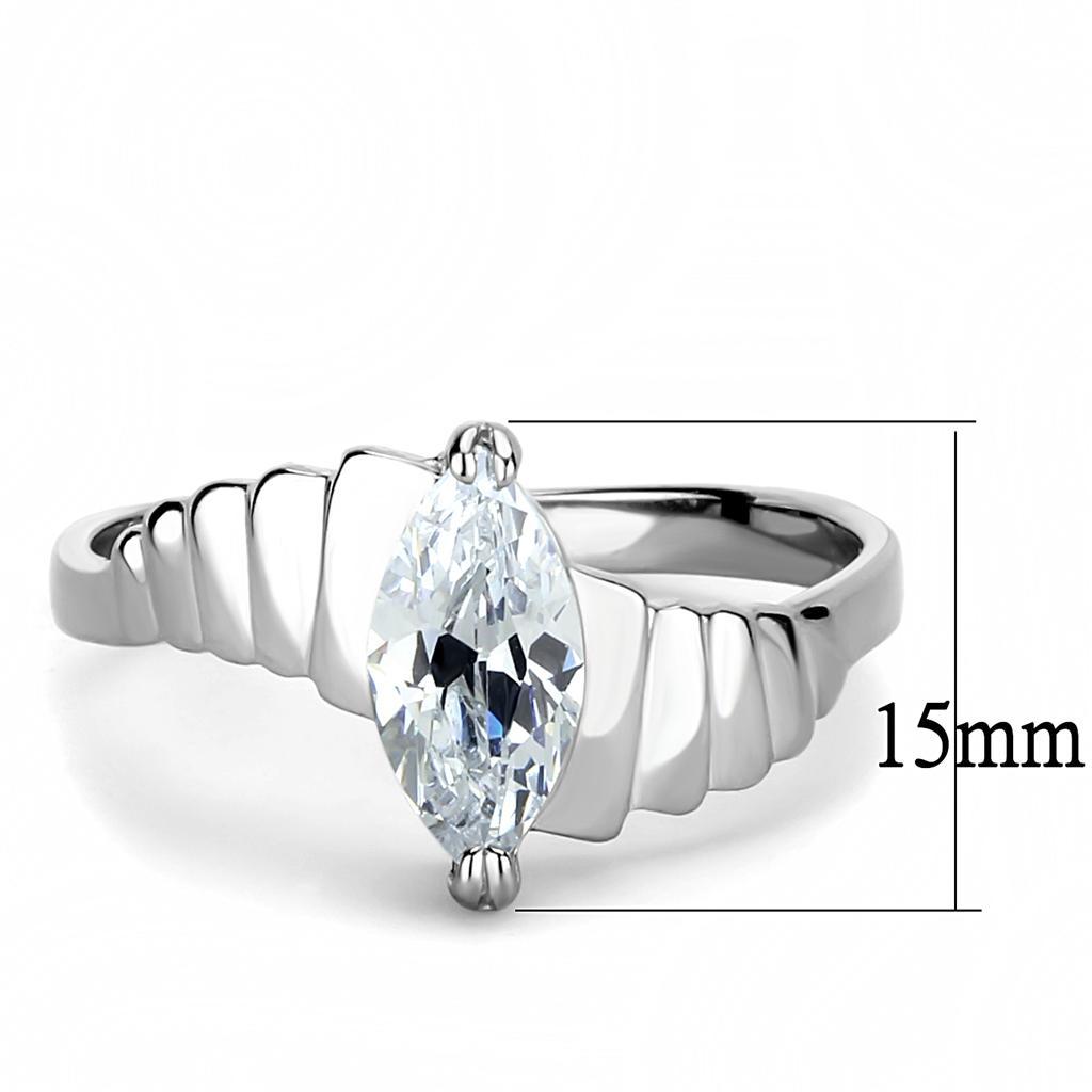 TK3429 - High polished (no plating) Stainless Steel Ring with AAA Grade CZ  in Clear - Joyeria Lady
