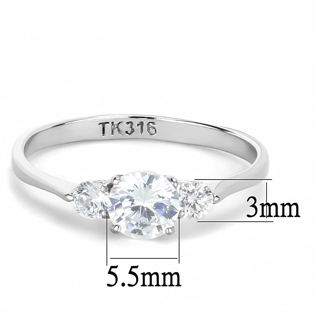 TK3431 - High polished (no plating) Stainless Steel Ring with AAA Grade CZ  in Clear - Joyeria Lady