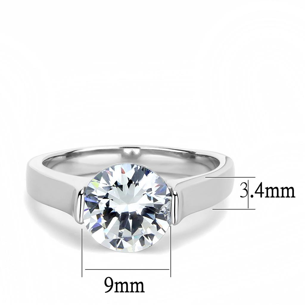 TK3432 - High polished (no plating) Stainless Steel Ring with AAA Grade CZ  in Clear - Joyeria Lady