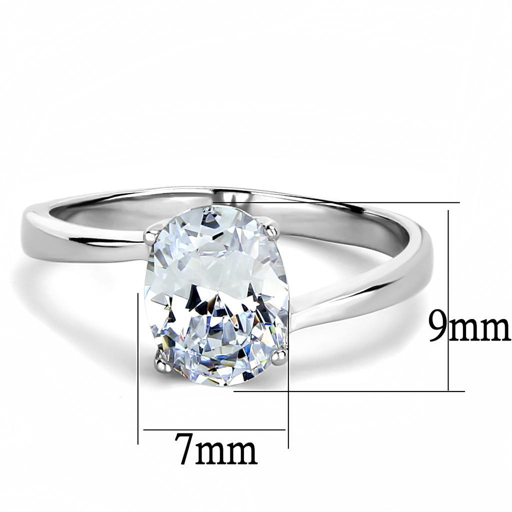 TK3433 - High polished (no plating) Stainless Steel Ring with AAA Grade CZ  in Clear - Joyeria Lady