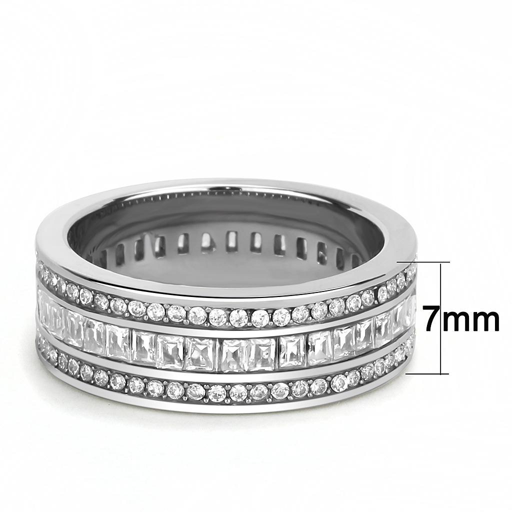 TK3435 - High polished (no plating) Stainless Steel Ring with AAA Grade CZ  in Clear - Joyeria Lady