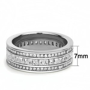 TK3435 - High polished (no plating) Stainless Steel Ring with AAA Grade CZ  in Clear