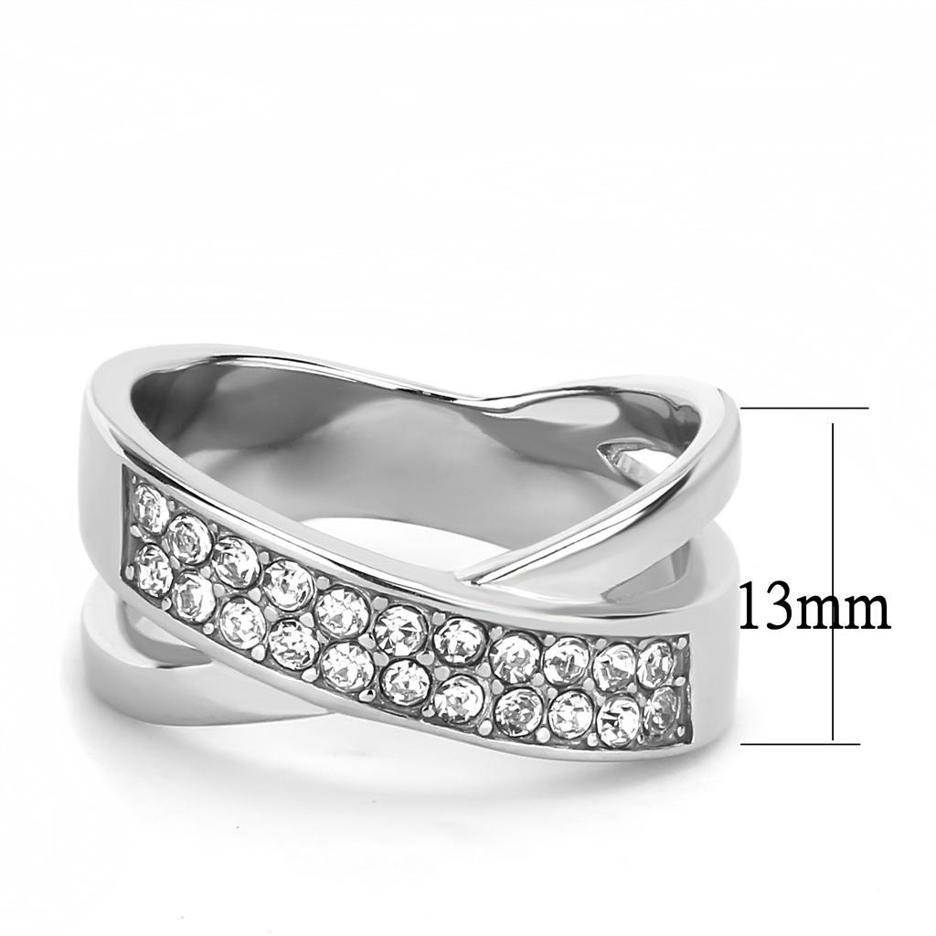 TK3436 - High polished (no plating) Stainless Steel Ring with Top Grade Crystal  in Clear - Joyeria Lady