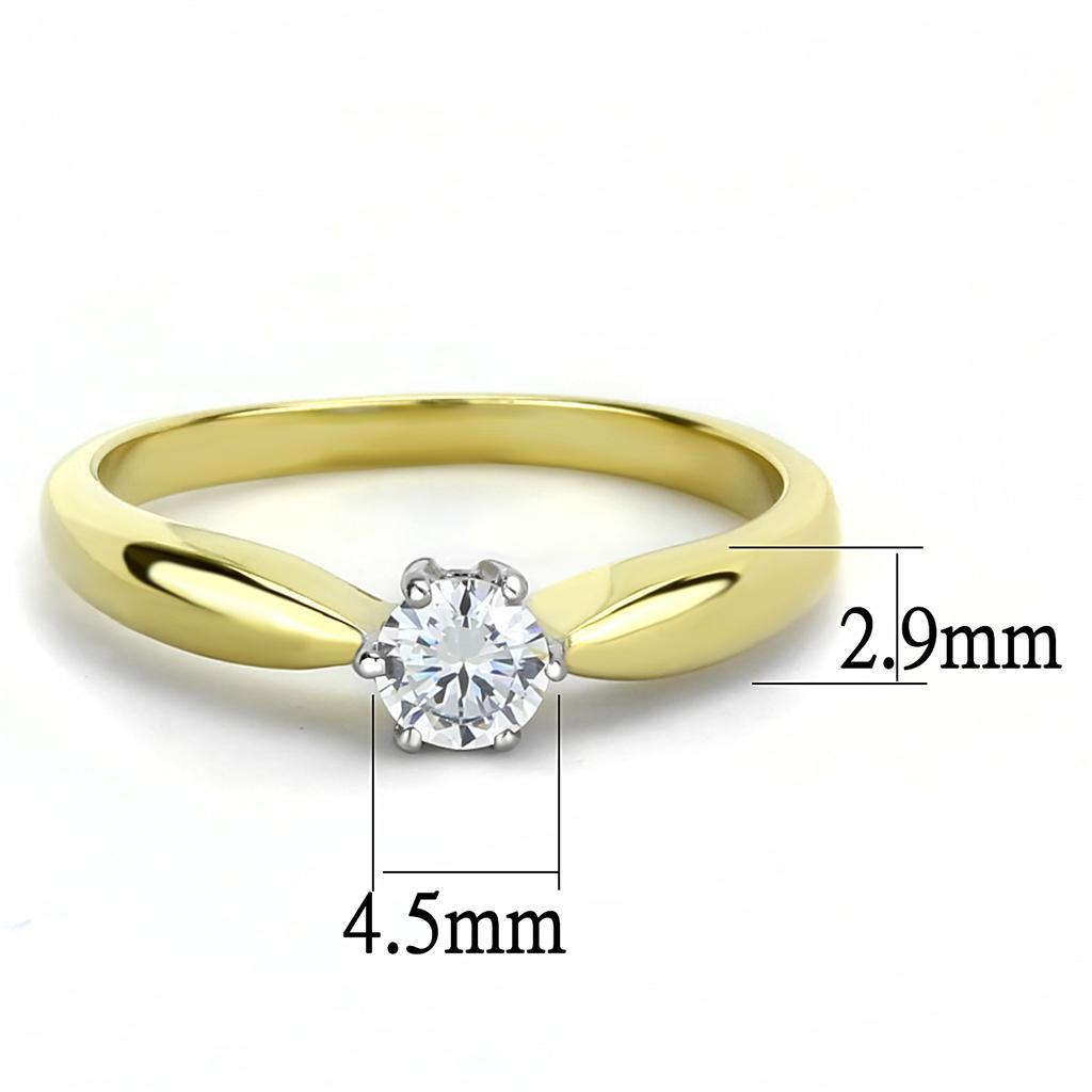 TK3440 - Two-Tone IP Gold (Ion Plating) Stainless Steel Ring with AAA Grade CZ  in Clear - Joyeria Lady