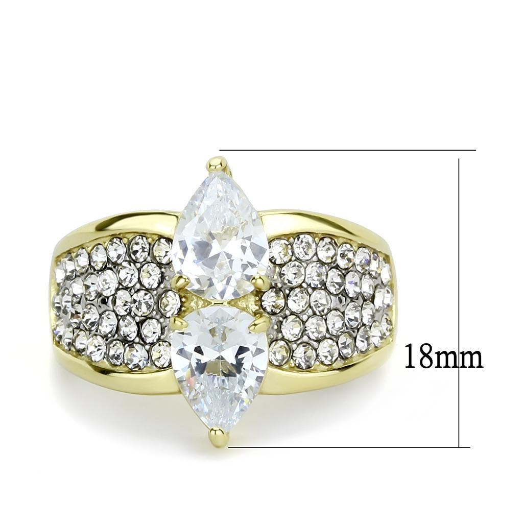 TK3442 - Two-Tone IP Gold (Ion Plating) Stainless Steel Ring with AAA Grade CZ  in Clear - Joyeria Lady