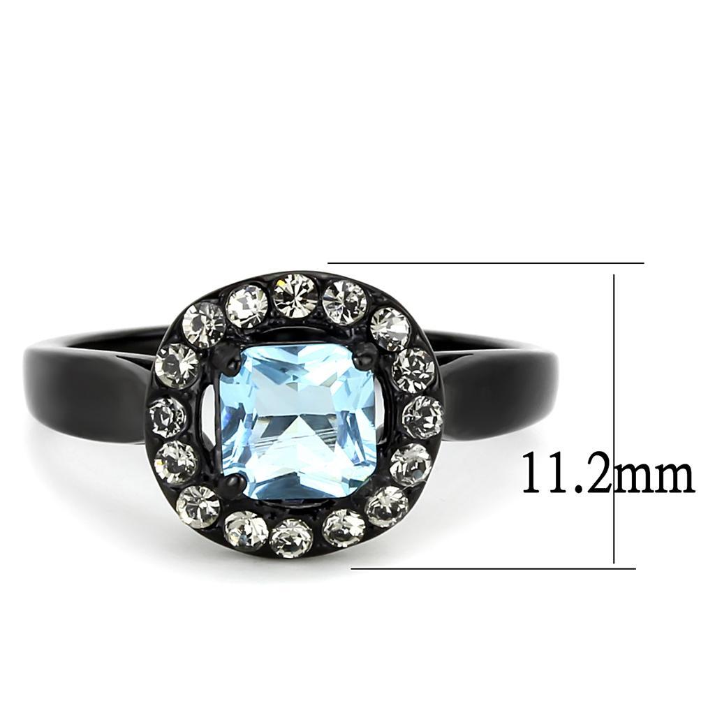 TK3443 - IP Black(Ion Plating) Stainless Steel Ring with Synthetic Synthetic Glass in Sea Blue - Joyeria Lady