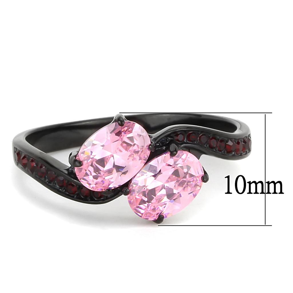 TK3444 - IP Black(Ion Plating) Stainless Steel Ring with AAA Grade CZ  in Rose - Joyeria Lady