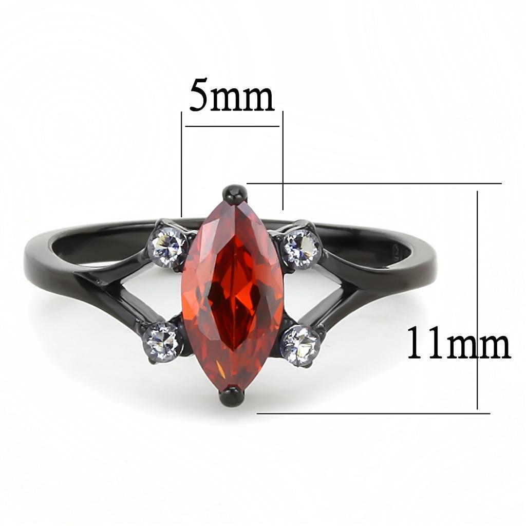 TK3445 - IP Black(Ion Plating) Stainless Steel Ring with AAA Grade CZ  in Garnet - Joyeria Lady