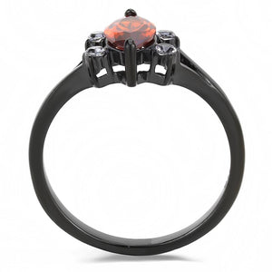 TK3445 - IP Black(Ion Plating) Stainless Steel Ring with AAA Grade CZ  in Garnet