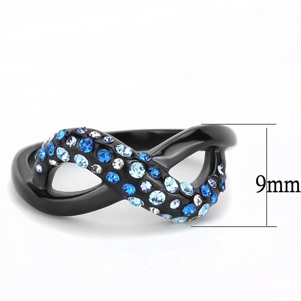TK3446 - IP Black(Ion Plating) Stainless Steel Ring with Top Grade Crystal  in Multi Color - Joyeria Lady