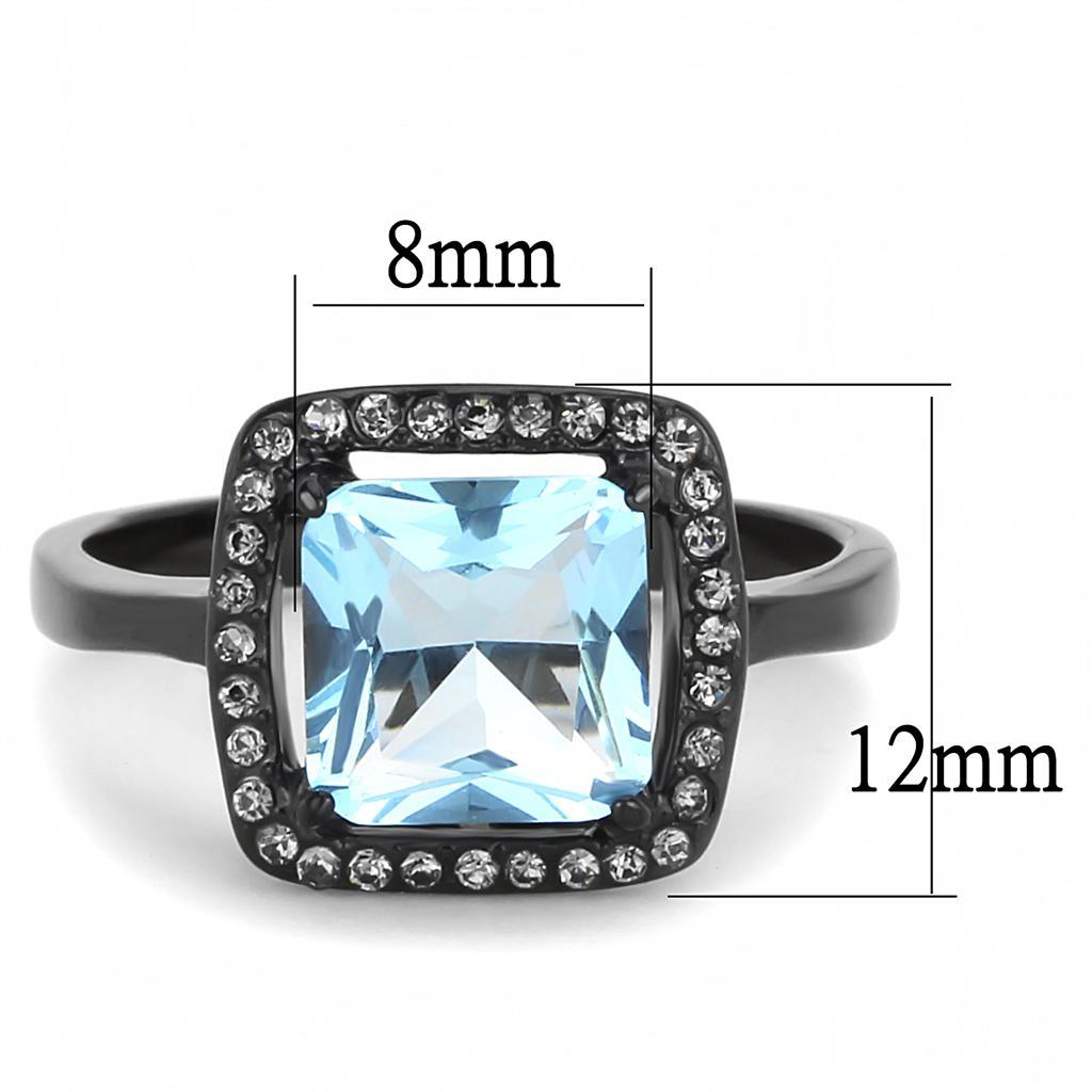 TK3447 - IP Black(Ion Plating) Stainless Steel Ring with Synthetic Synthetic Glass in Sea Blue - Joyeria Lady
