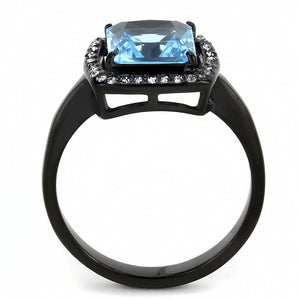 TK3447 - IP Black(Ion Plating) Stainless Steel Ring with Synthetic Synthetic Glass in Sea Blue