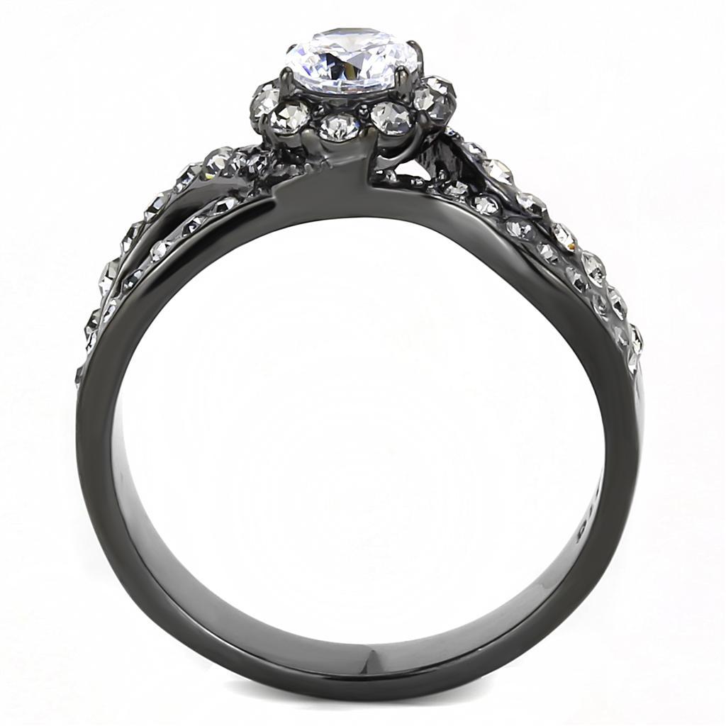 TK3448 - IP Light Black  (IP Gun) Stainless Steel Ring with AAA Grade CZ  in Clear - Joyeria Lady