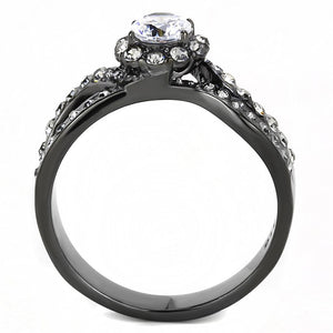 TK3448 - IP Light Black  (IP Gun) Stainless Steel Ring with AAA Grade CZ  in Clear